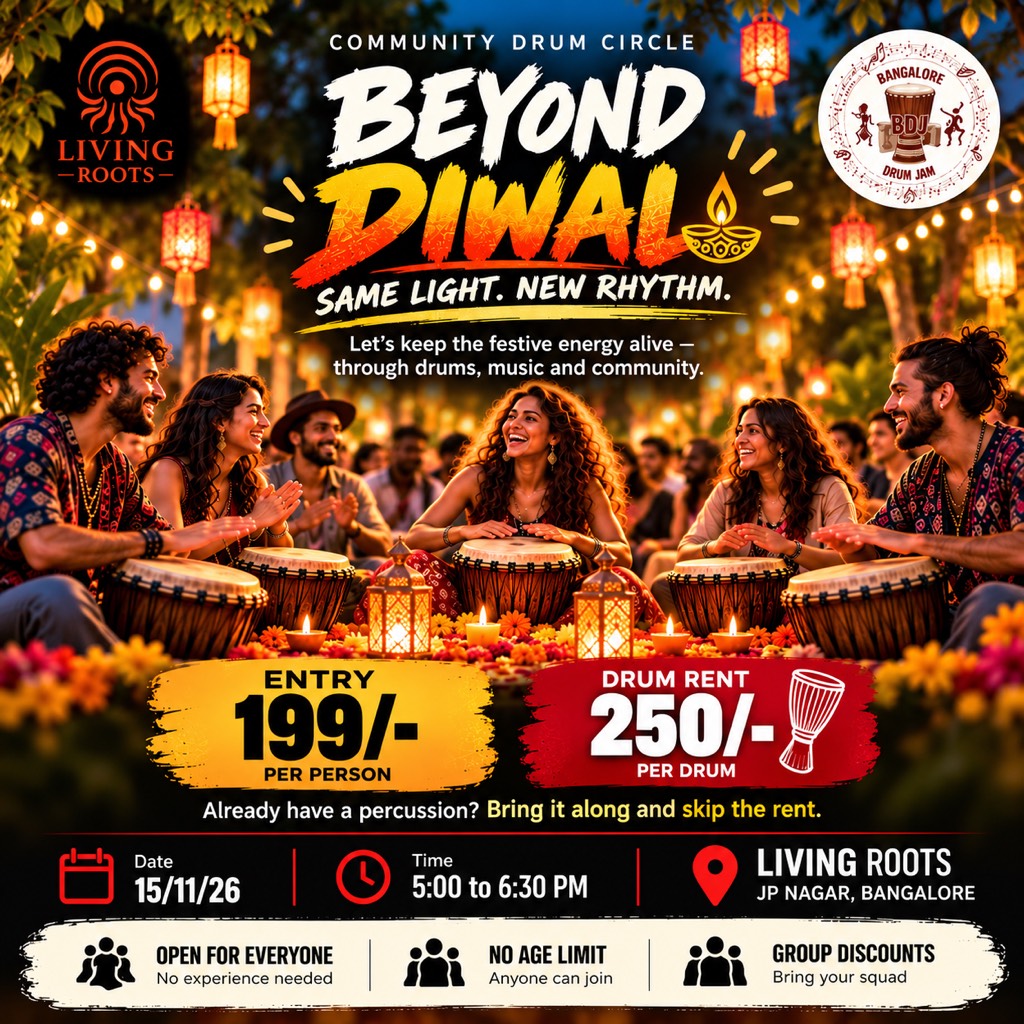 🥁 Open Community Drum circle. Beyond Diwali: Same Light. New Rhythm! 🪔🔥